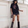 COCOMORE T- shirt Bluzka Czarny z Nadrukiem FOREVER Róża+ Panterka 40/L NEW - obrazek 5