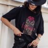 COCOMORE T- shirt Bluzka Czarny z Nadrukiem FOREVER Róża+ Panterka 40/L NEW - obrazek 3