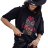 COCOMORE T- shirt Bluzka Czarny z Nadrukiem FOREVER Róża+ Panterka 40/L NEW