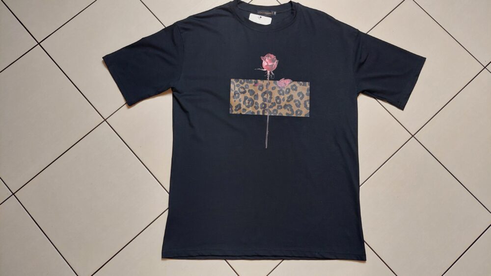 COCOMORE T- shirt Bluzka Czarny z Nadrukiem Róża + Panterka 36/S NEW) - obrazek 9