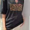 COCOMORE T- shirt Bluzka Czarny z Nadrukiem Róża + Panterka 36/S NEW) - obrazek 3