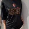 COCOMORE T- shirt Bluzka Czarny z Nadrukiem Róża + Panterka 36/S NEW) - obrazek 8