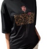COCOMORE T- shirt Bluzka Czarny z Nadrukiem Róża + Panterka 36/S NEW)