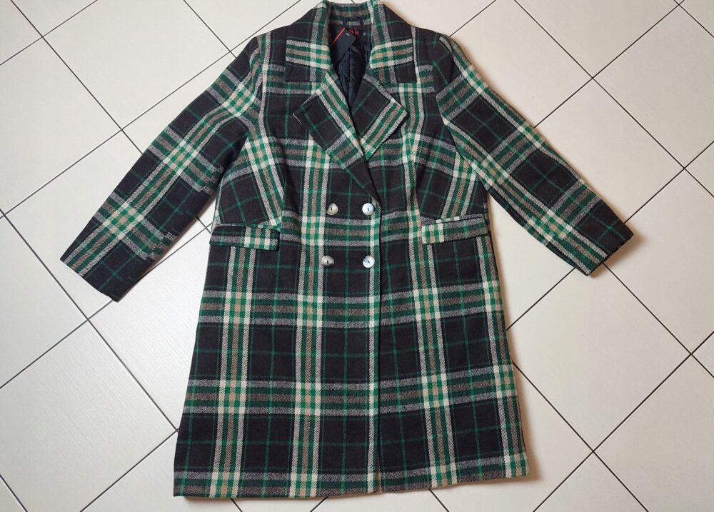 Płaszcz w Kratkę Zielony + Brązowy + Ecru BB 46/3XL - obrazek 10